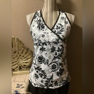 Danskin Tank Top White w/Black-Gray Floral.